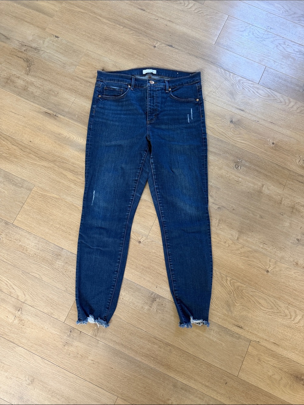 LOFT Indigo Skinny Jeans with Raw Hem